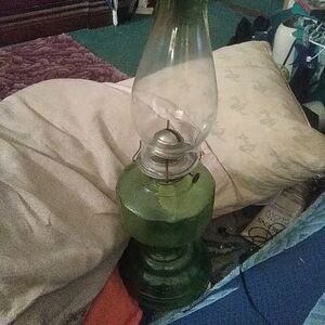 Green Glass Oil LampAntique Eagle Green Kerosene Oil Lamp Plume and Atwood Co Bu